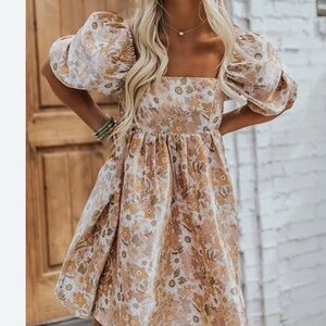 Impressions Cream and Gold Tiered Ruffled Sundress